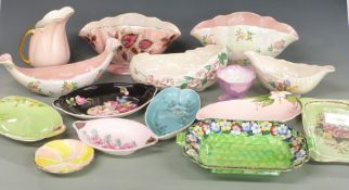 A collection of Maling lustre ware jardinieres / vases, plates in various patterns including Coleus,