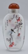 Chinese reverse painted glass scent bottle decorated with birds and foliage, H7.5cm