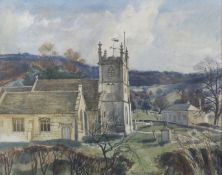 Donald H Edwards (British, 20thC) two watercolours of Cotswold church and village scenes, largest 32