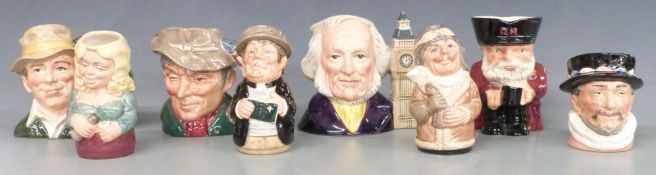 Seven Royal Doulton small character jugs/ Doultonville jugs and one other, includes The Gardener,