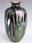 A late 19th/20thC Chinese cloisonné pedestal vase decorated with irises, H30cm