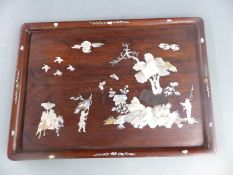 A mother of pearl inlaid rosewood tray, 26 x 36cm