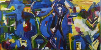 Melody Reynolds (contemporary British) abstract acrylic 'Two Dancers' figures dancing in a