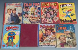 Eight annuals and comic books including Superman, Superboy, Film Fun, Buffalo Bill, The Ace Book