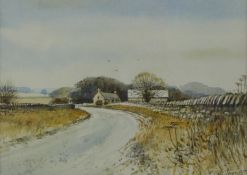 Roy Hewish (British, b1929), watercolour of a church and houses and Bill Toop watercolour of a