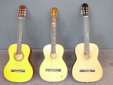 Three Chinese made acoustic folk guitars comprising Burswood, JC390F, Palma PL44 and a Kapok brand