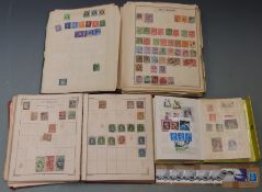 Stanley Gibbons Strand album and an album of loose pages and small stockbooks.  All world stamps,