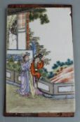 Chinese Republic period porcelain plaque with two female figures overlooking a landscape, 20.5 x