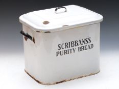 Vintage enamel bread bin 'Scribbans's Purity Bread', width 40cm