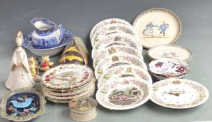 A collection of ceramics including Wedgwood Foxwood Tales plates and clock, Danish Knabstrup