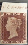 Great Britain 1852 1d red imprimatur Die 1 Alph 2 with small crown. AB plate 135 with top margin