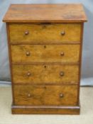 Victorian mahogany and walnut small chest of four drawers, W53.5 x D30.5 x H76cm