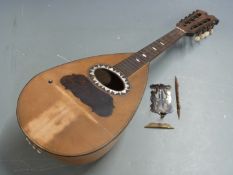 19thC Napoli made mandolin with mother-of-pearl decoration, tortoiseshell finger plate and