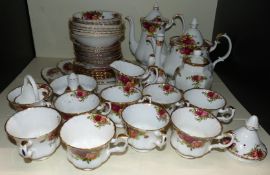 Royal Albert Old Country Roses teaware including two teapots, spare teapot lid, large cake plate
