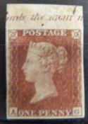 Great Britain 1852 1d red imprimatur Die 1 Alph 2 with small crown, AG plate 141 with top margin