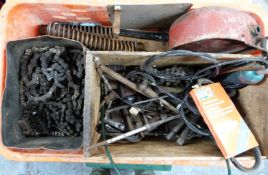 Motorbike parts including oil tank, chain and cables