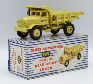 Dinky Supertoys diecast model Euclid Rear Dump Truck with yellow body and hubs, 965, in original
