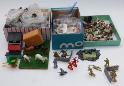 A collection of Britains model farm animals, vehicles and accessories including 45 lead examples,