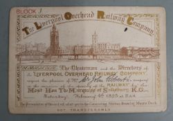 Liverpool Overhead Railway 1893 double sided opening invitation for John Roberts 10.5 x 15.5cm