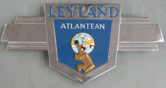 Leyland Atlantean chrome and enamel bus badge, width 38cm