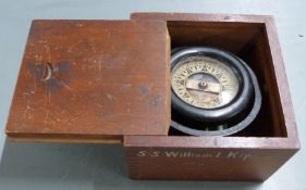 Mahogany cased gimbal ship's compass by Wilcox, Crittenden & Co, marked to side of case SS William I