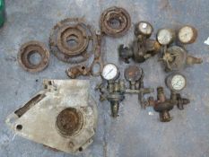 Circa 1920s Scott motorbike engine bottom end and various gas gauges etc
