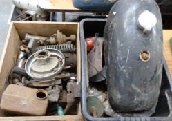 Motorbike parts including oil tanks, fork parts, tank and grease nipples