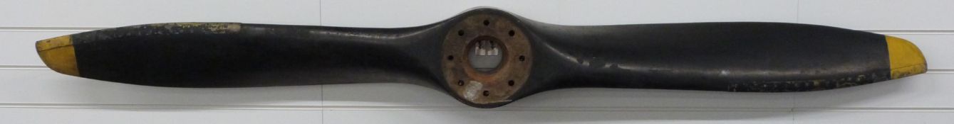 Two blade aircraft propeller, marked Cheetah X LH, likely ex Avro Anson aeroplane, length 214cm.
