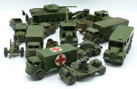 Sixteen Dinky Toys and Dinky Supertoys diecast model military vehicles including Thornycroft