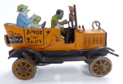 Louis Marx & Co clockwork tinplate Amos 'N' Andy Fresh Air Taxi Cab with lithographed body,