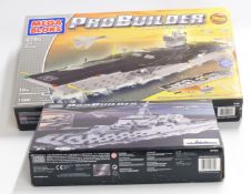 Two Mega Bloks Pro Builder kits Master Series USS Nimitz 9795 and Battle Group Series Destroyer 635,