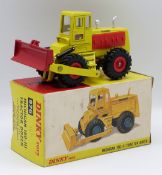 Dinky Toys diecast model Michigan 180-III Tractor Dozer with yelow body and red shovel, engine cover