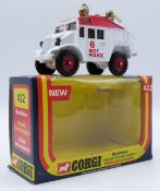 Corgi Toys diecast model Riot Police truck with white body, red roof and hubs and gold searchlight
