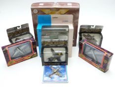 Eight Corgi and similar diecast model aeroplanes including The Aviation Archive Frontier Airliners