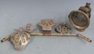 Powell & Hanmer Panther carbide lamp to suit vintage motorcycle or bicycle, together with a badge