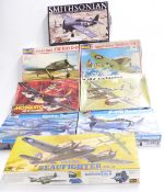 Eight Revell 1:32 scale model aeroplane kits including P-38J Lightning, Mk IV Bomber Mosquito,