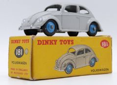 Dinky Toys diecast model Volkswagen with grey body and blue hubs, 181, in original box.