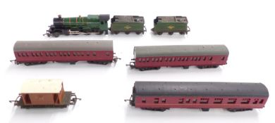 Five Tri-ang TT gauge locomotives, coaches and wagons including T91 Castle Class locomotive, all