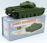 Dinky Supertoys diecast model Centurion Tank with green body and hubs and rubber tracks, 651, in