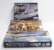 Three Mega Bloks Pro Builder construction kits P-51 Mustang 985, M1A1 Abrams Tank 850 and Battle