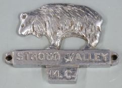 Stroud Valley Motor Club chrome car or similar badge, length 8cm