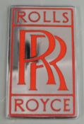 Rolls Royce chrome and red enamel car badge, height 7cm