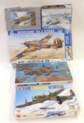 Five Airfix, Trumpeter and Tamiya model aeroplane kits including Hurricane MKII D/Trop, Lancaster