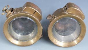 Pair of H & B No. 301 veteran car, motorcycle or similar acetylene headlamps by Howes and Burley,