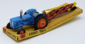 Corgi Toys diecast model Gift Set 18 Fordson Power Major Tractor And Four Furrow Plough with blue