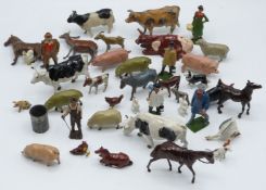 Over 40 Britains and similar lead model farm animals, figures and accessories.