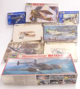 Eight Revell model aeroplane kits including Messerschmitt Bf 110 C-4B, Corsair F4U-1, Sopworth Camel