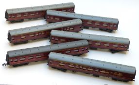 Six Lima 0 gauge model railway LMS passenger coaches.