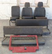 Land Rover Defender seats and parts comprising two bench seats, three further seats, front panel and
