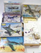 Seven assorted model aeroplane kits including Focke-Wulf FW190A, Messerschmitt ME262A, Bell xFM1